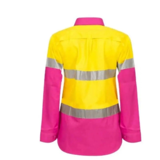 Picture of WorkCraft, Womens, Shirt, Long Sleeve, Lightweight, Hi Vis, Two Tone, Vented, Cotton Drill, CSR Reflective Tape